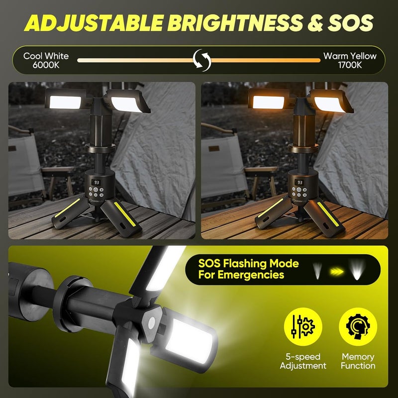 SakerPlus Portable Camping Lights with Stand, 5000LM Rechargeable LED Flashlight, 9 Color Modes, Collapsible Camping Lantern Tent Light with Magnetic Base for Power Outages, Camping & Emergency(Black) - Image 3